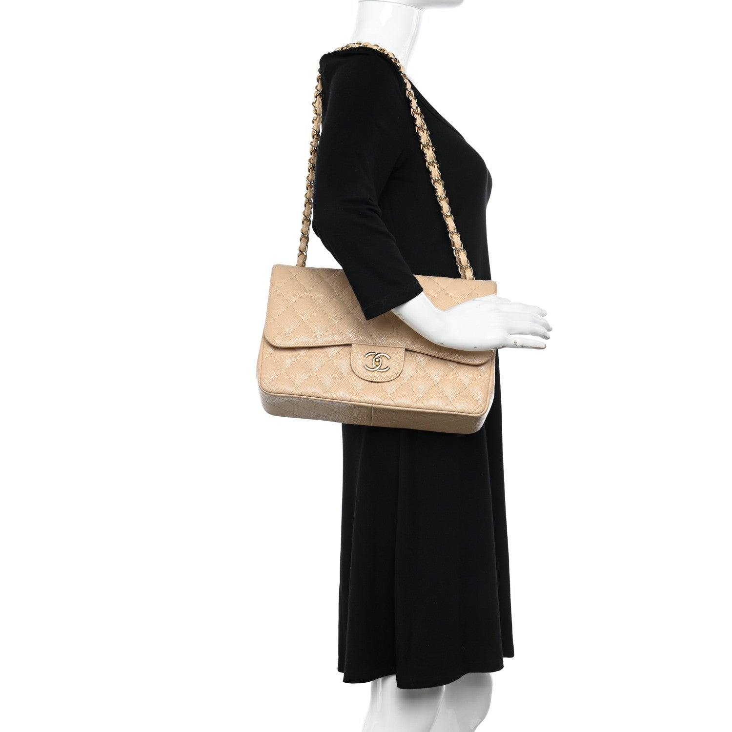 Chanel Caviar Quilted Jumbo Double Flap Beige 2 of 11