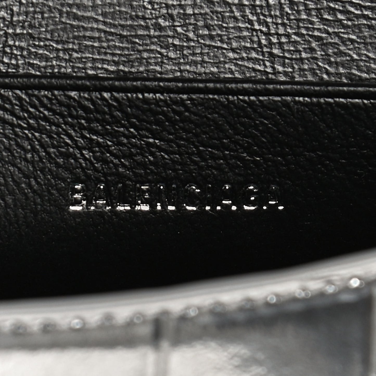 Metallic Calfskin Crocodile Embossed Hourglass Top Handle Bag Mini Silver