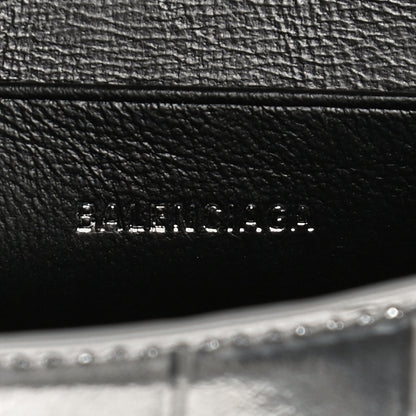 Balenciaga Metallic Calfskin Crocodile Embossed Hourglass Top Handle Bag Mini Silver 6 of 9
