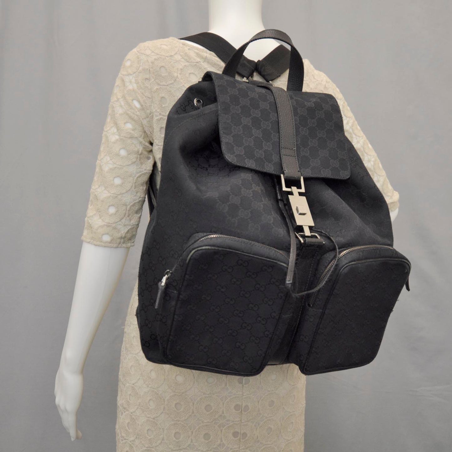 GG Monogram Single Buckle Backpack Black