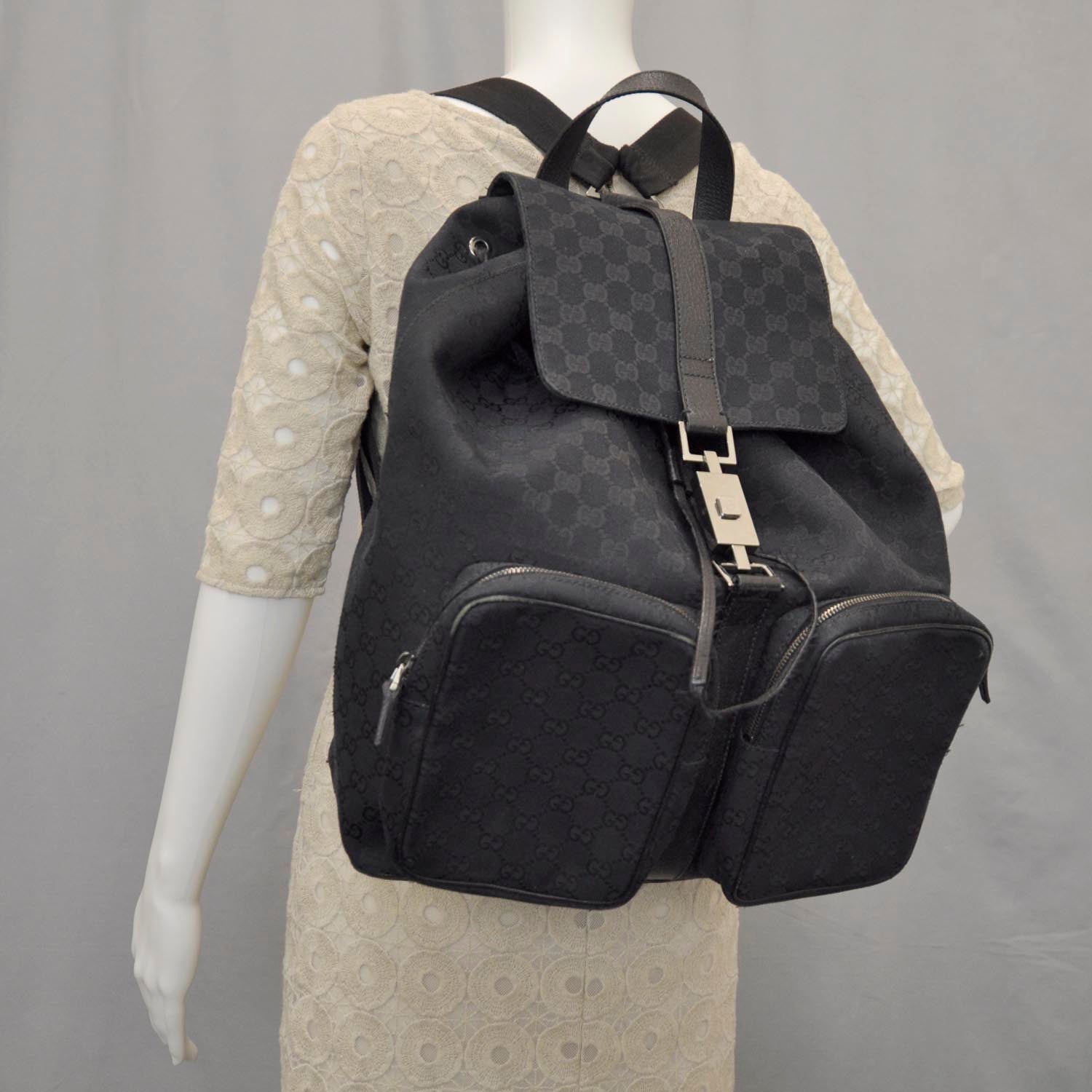 Gucci GG Monogram Single Buckle Backpack Black 2 of 9