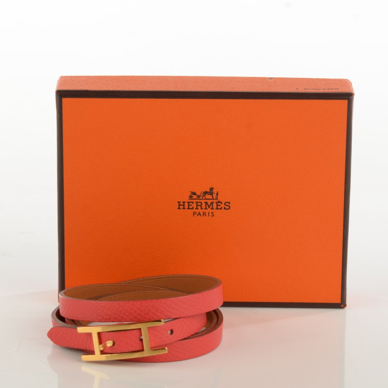 Hermes Epsom Hapi 3MM Triple Tour Wrap Bracelet M Rose Jaipur 4 of 6