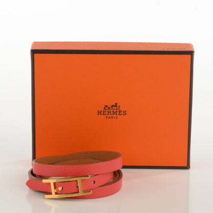 Hermes Epsom Hapi 3MM Triple Tour Wrap Bracelet M Rose Jaipur 4 of 6