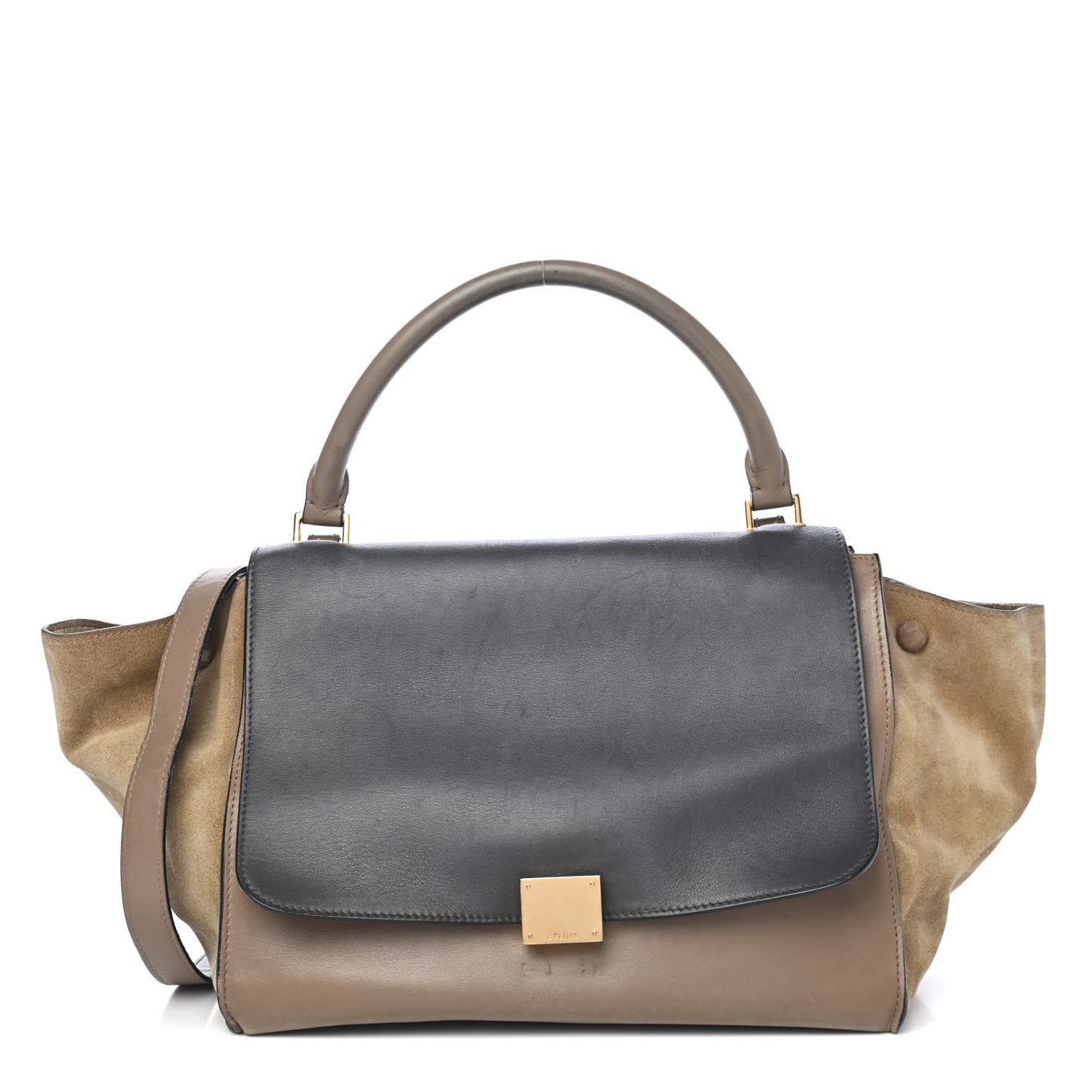 Calfskin Suede Medium Tri-Color Trapeze Olive