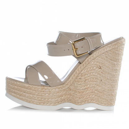 Saint Laurent Patent Malo Platform Espadrille Wedge Sandals 38 Beige 1 of 8