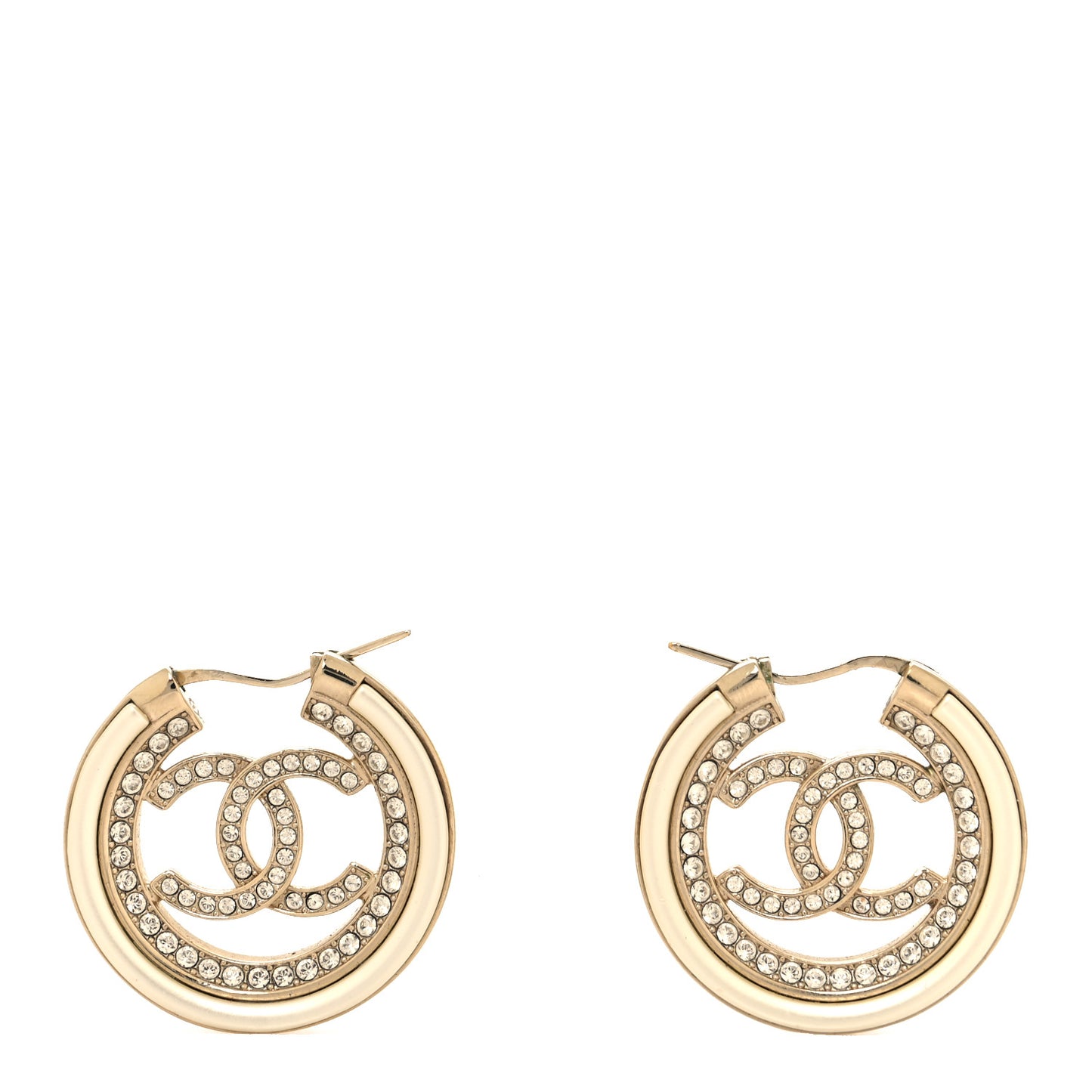Metal Crystal Strass CC Hoop Earrings Gold