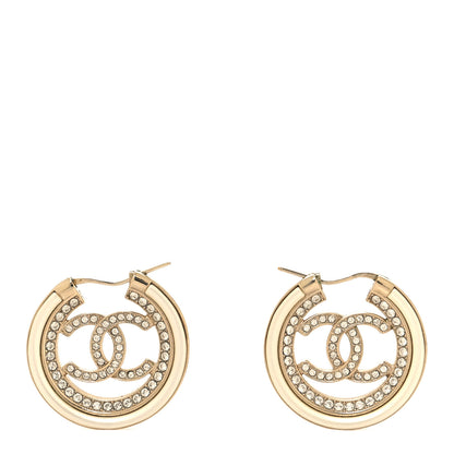 Chanel Metal Crystal Strass CC Hoop Earrings Gold 1 of 5