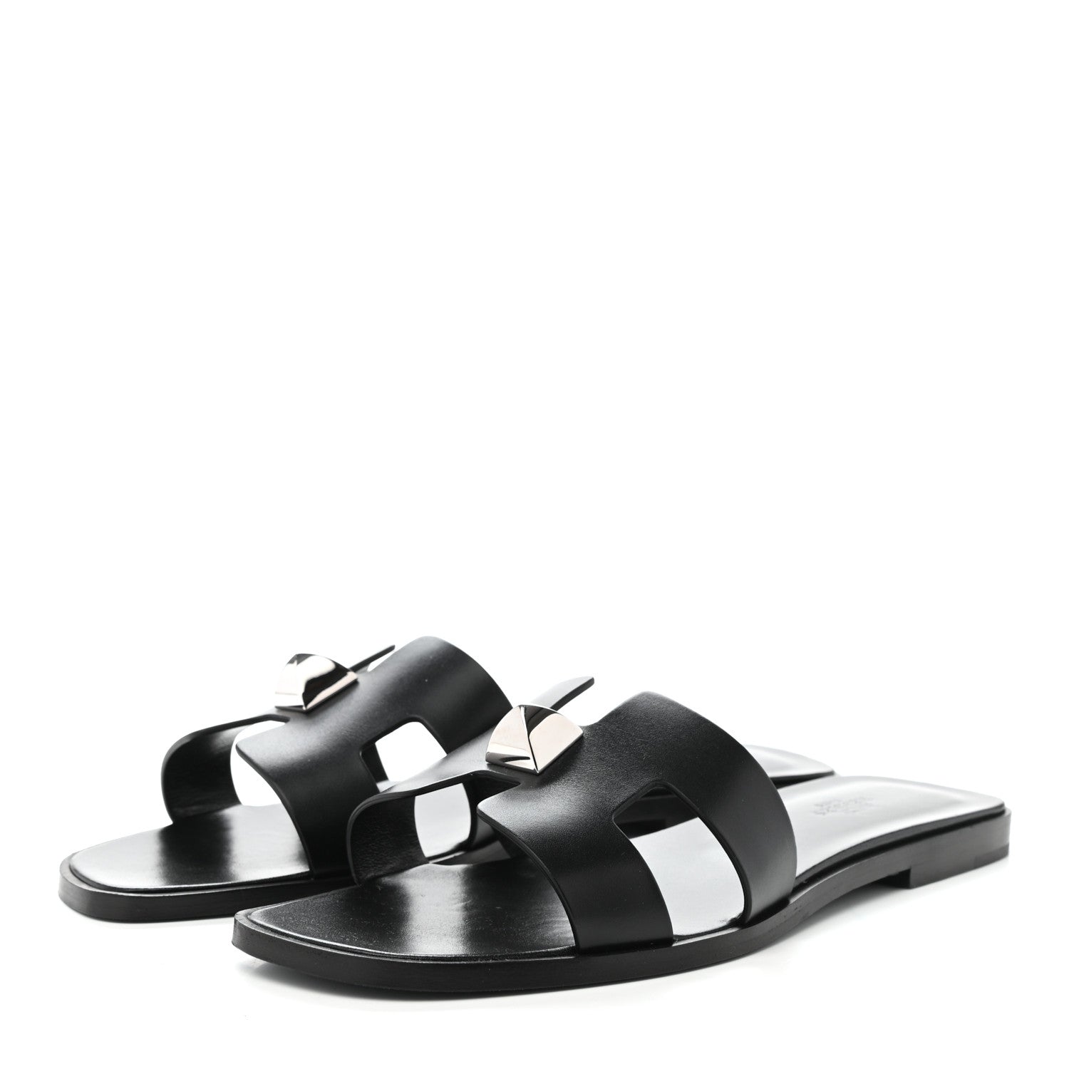 Hermes Box Calfskin Clous Pyramide Oran Sandals 40 Black 3 of 9