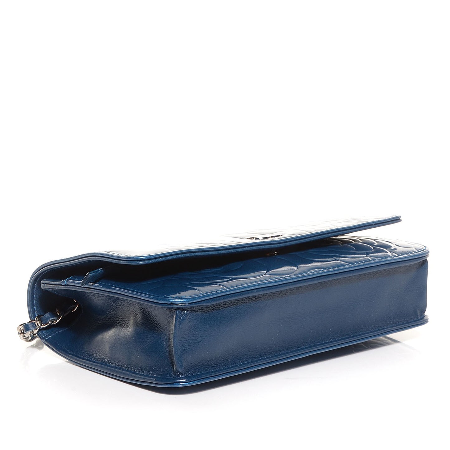 Patent Camellia Wallet on Chain WOC Royal Blue