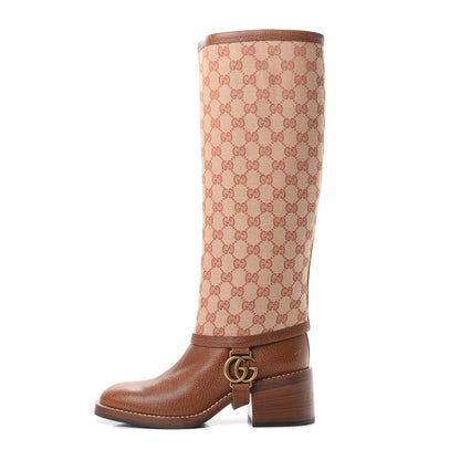 Gucci GG Monogram Calfskin Lola Tall Boots 38 Beige Ruggine Cuir 1 of 8