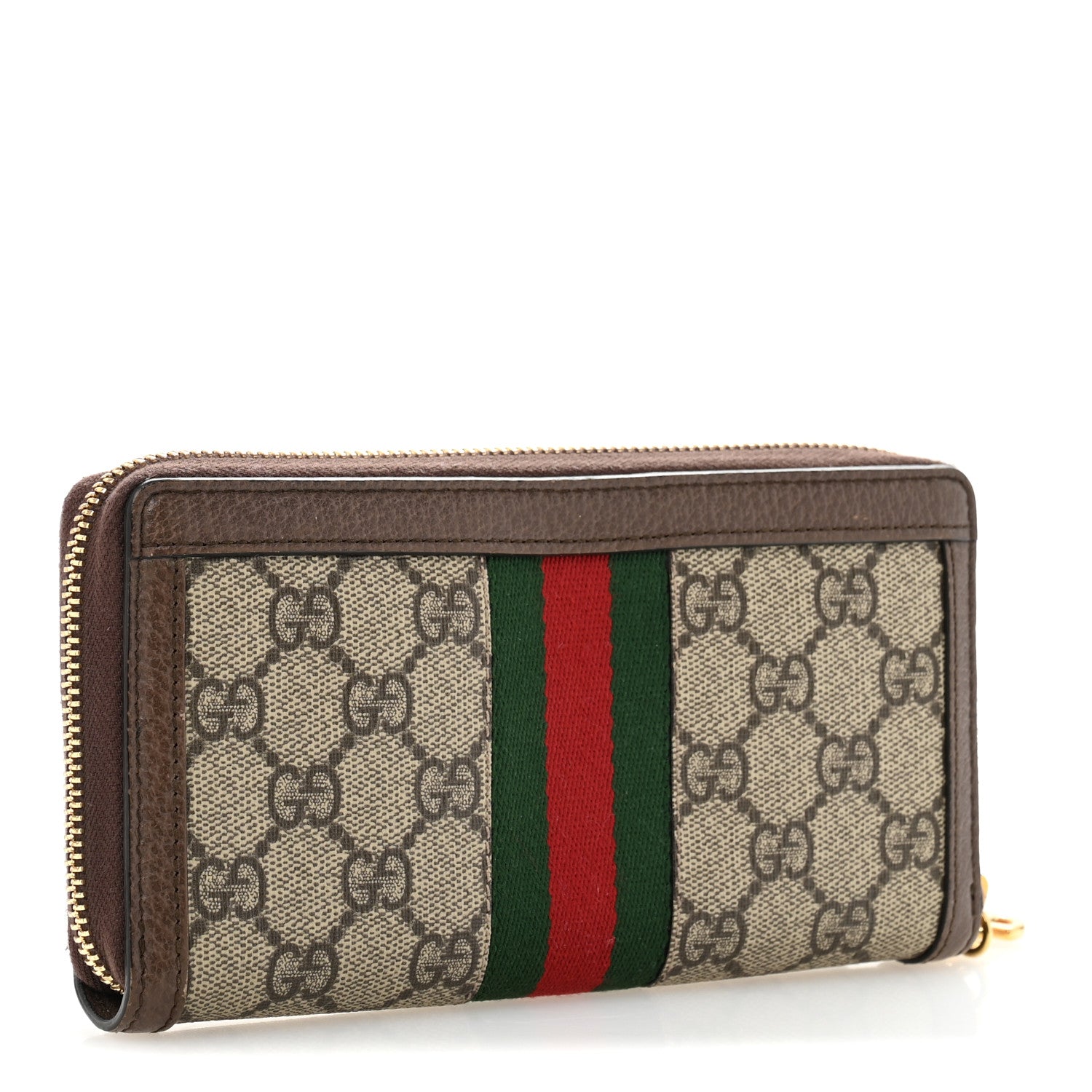 Gucci GG Supreme Monogram Web Ophidia Zip Around Wallet Brown 3 of 9