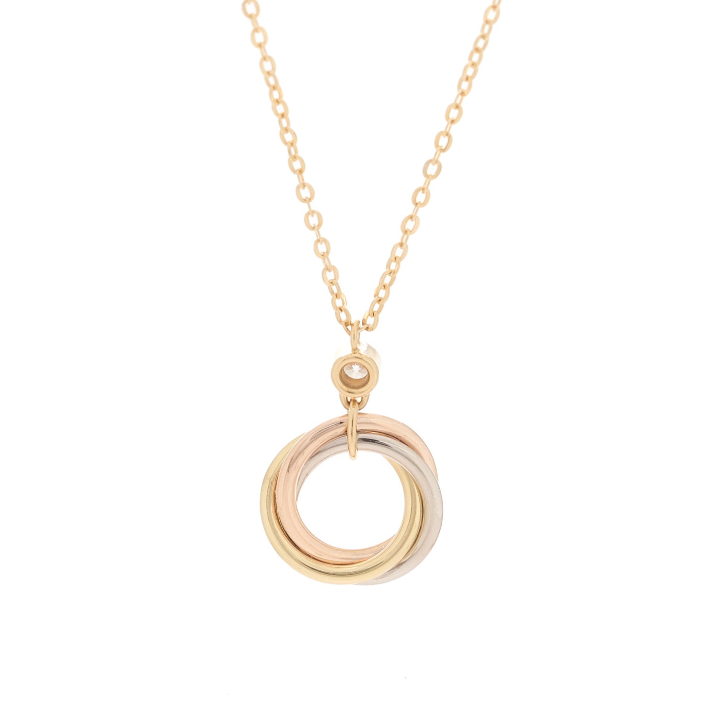 18K Pink Yellow White Gold Diamond Trinity Pendant Necklace