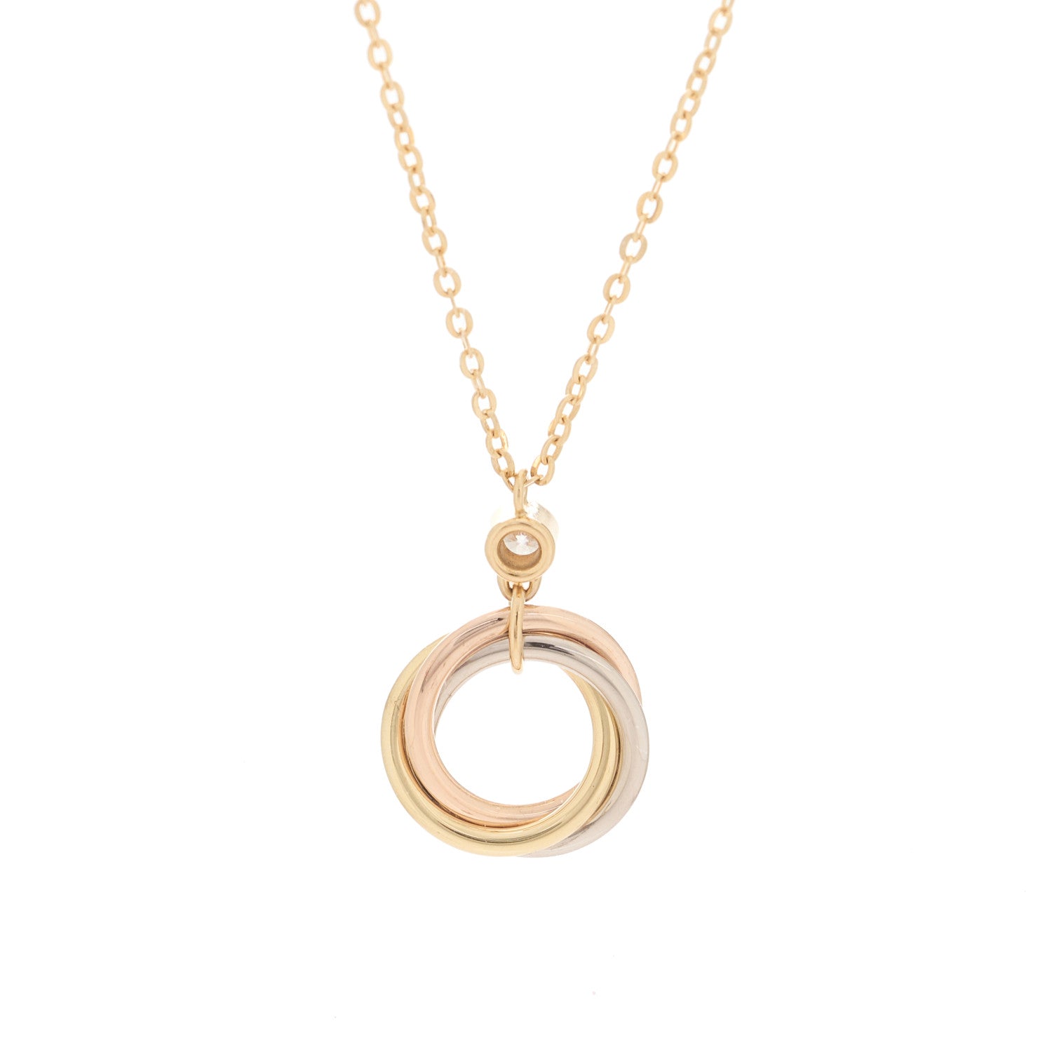 Cartier 18K Pink Yellow White Gold Diamond Trinity Pendant Necklace 5 of 7