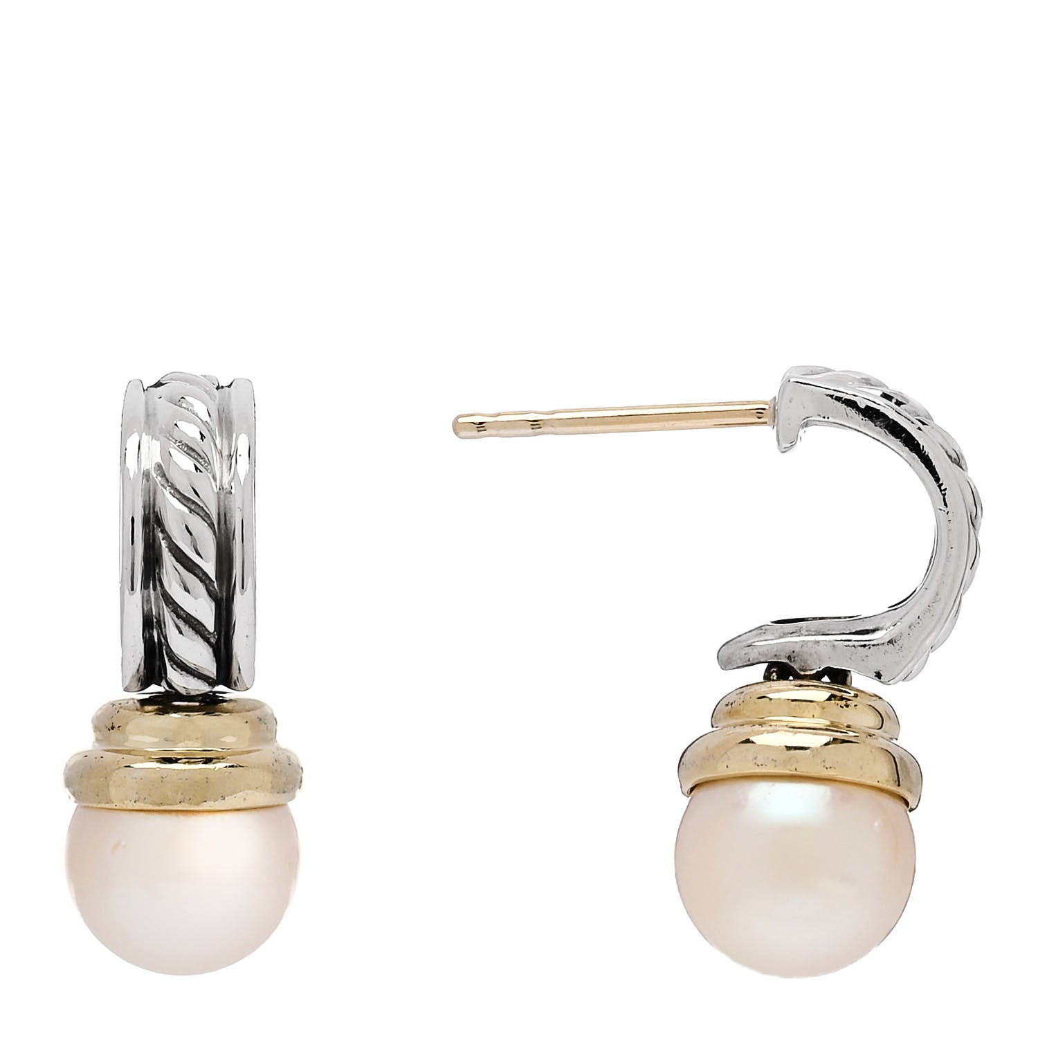 David Yurman DAVID YURMAN Sterling Silver 14K Yellow Gold Pearl Cable Drop Earrings 1 of 4