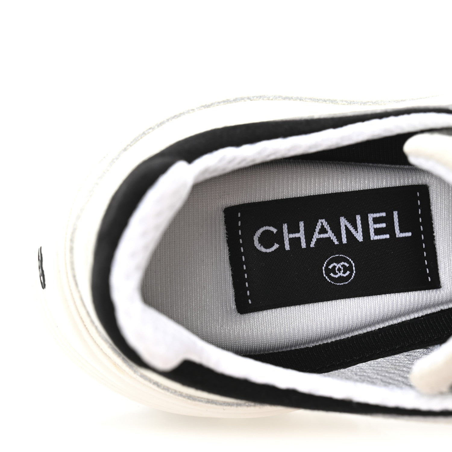 Chanel Suede Calfskin Womens CC Sneakers 37 White Black 8 of 9
