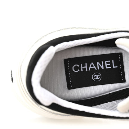 Chanel Suede Calfskin Womens CC Sneakers 37 White Black 8 of 9
