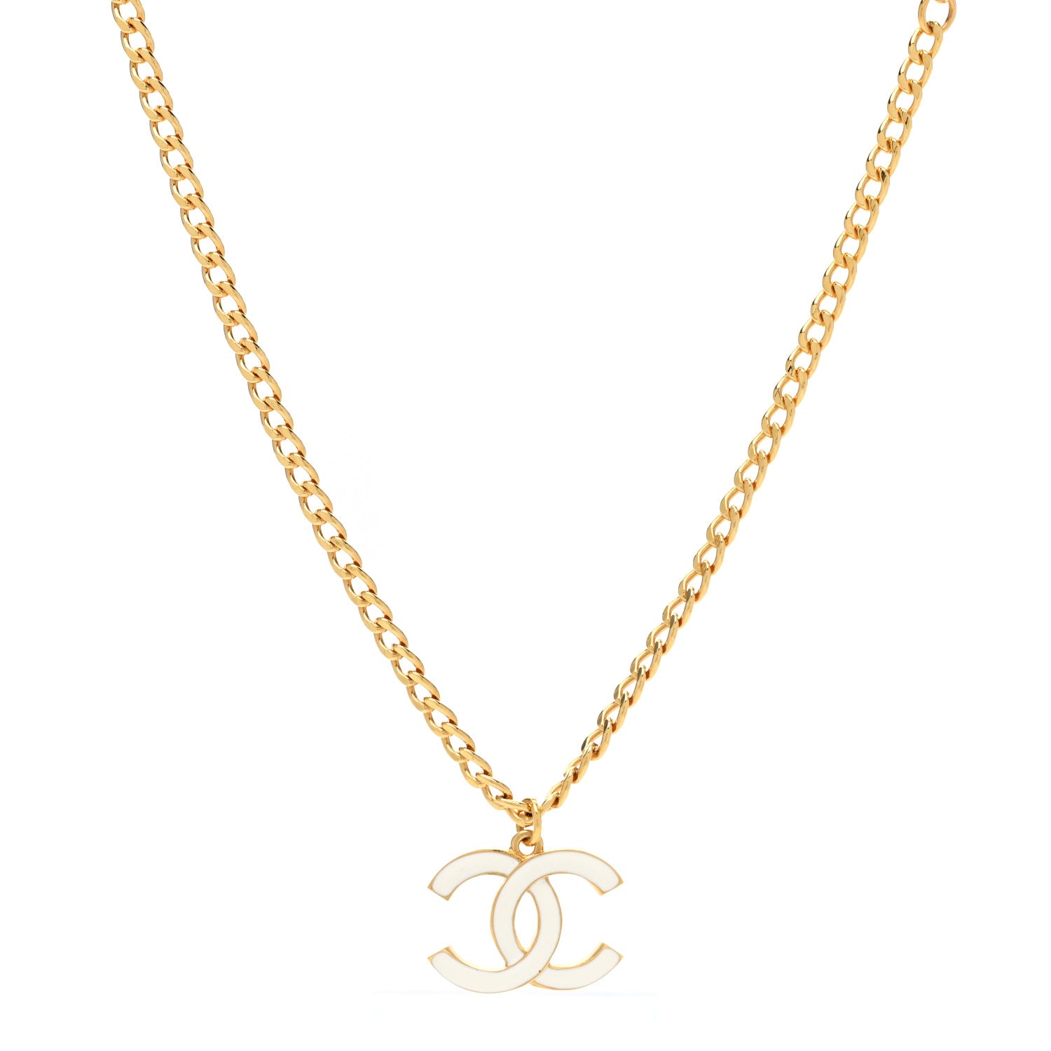 Chanel Metal Enamel CC Chain Necklace Gold White 1 of 6