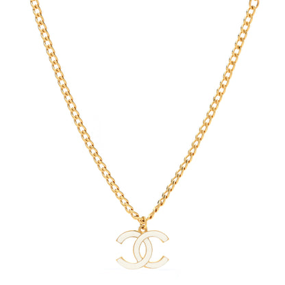 Chanel Metal Enamel CC Chain Necklace Gold White 1 of 6