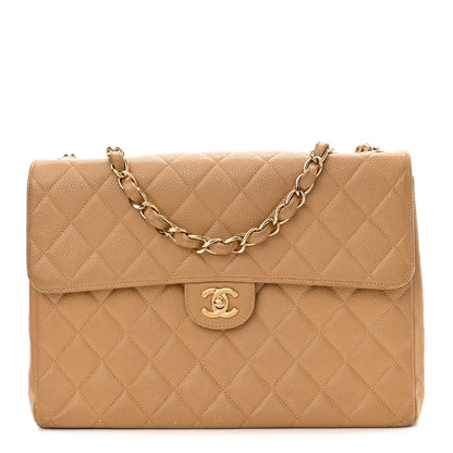 Chanel Caviar Quilted Jumbo Single Flap Beige 1 of 14