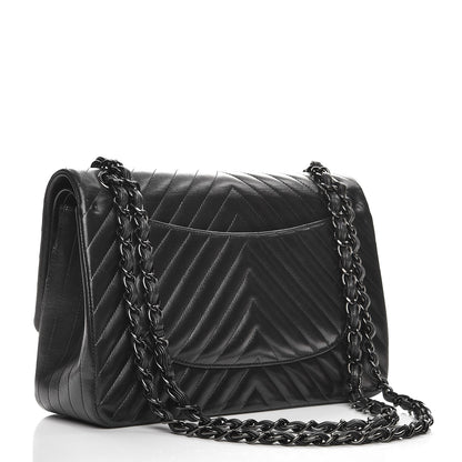 Chanel Lambskin Chevron Quilted Jumbo Double Flap So Black 4 of 15