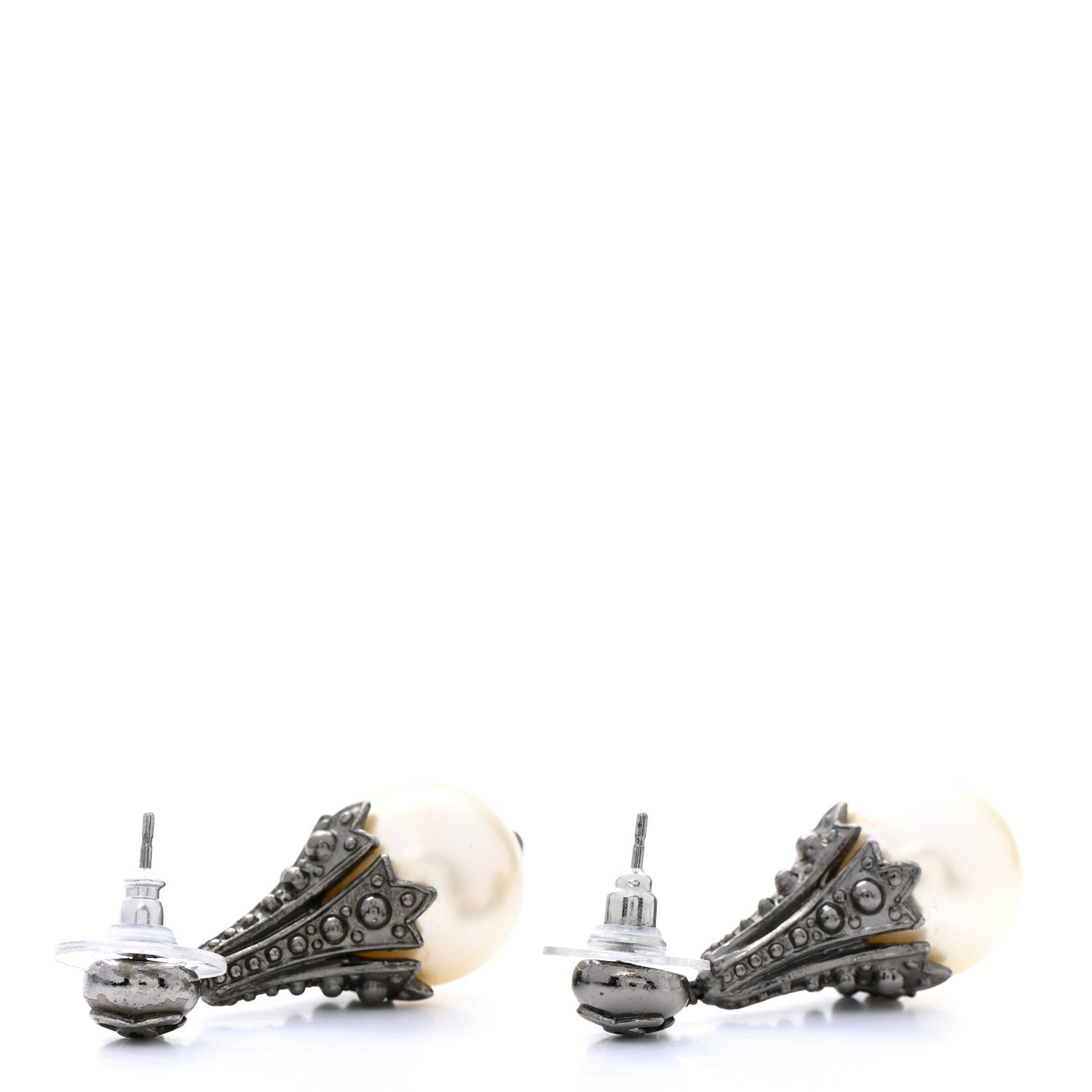Chanel Ruthenium CC Pearl Tear Drop Earrings 3 of 6