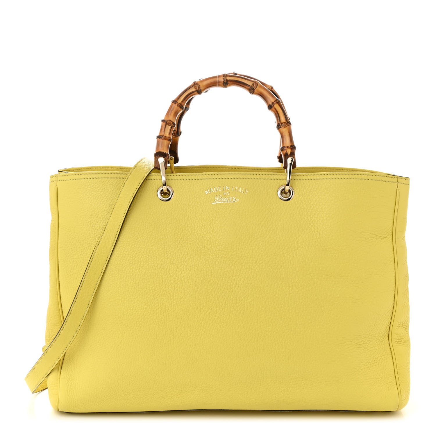 Gucci Calfskin Large Bamboo Shopper Tote Citrus 1 of 12