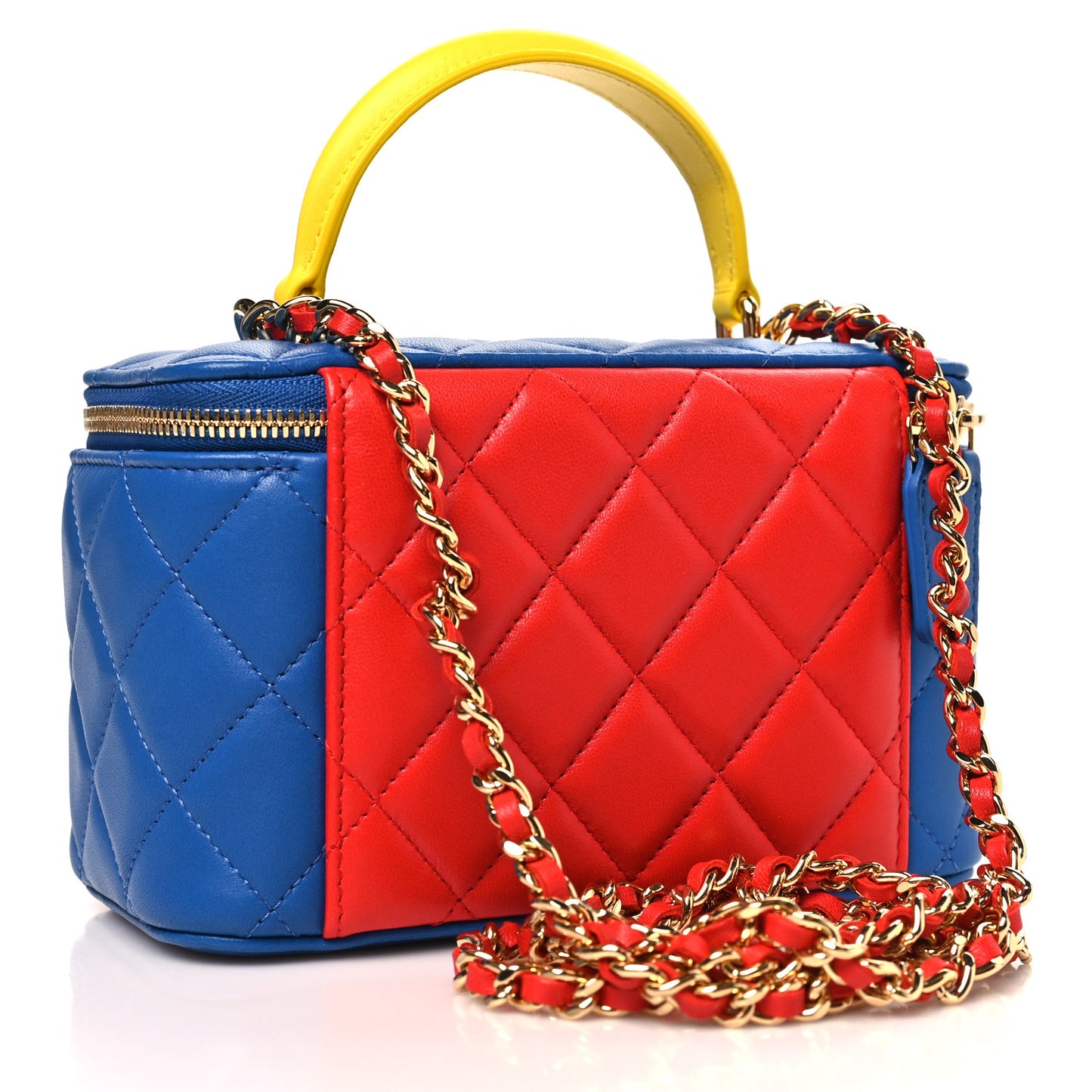 Lambskin Quilted Superman Top Handle Vanity  Blue Red Yellow