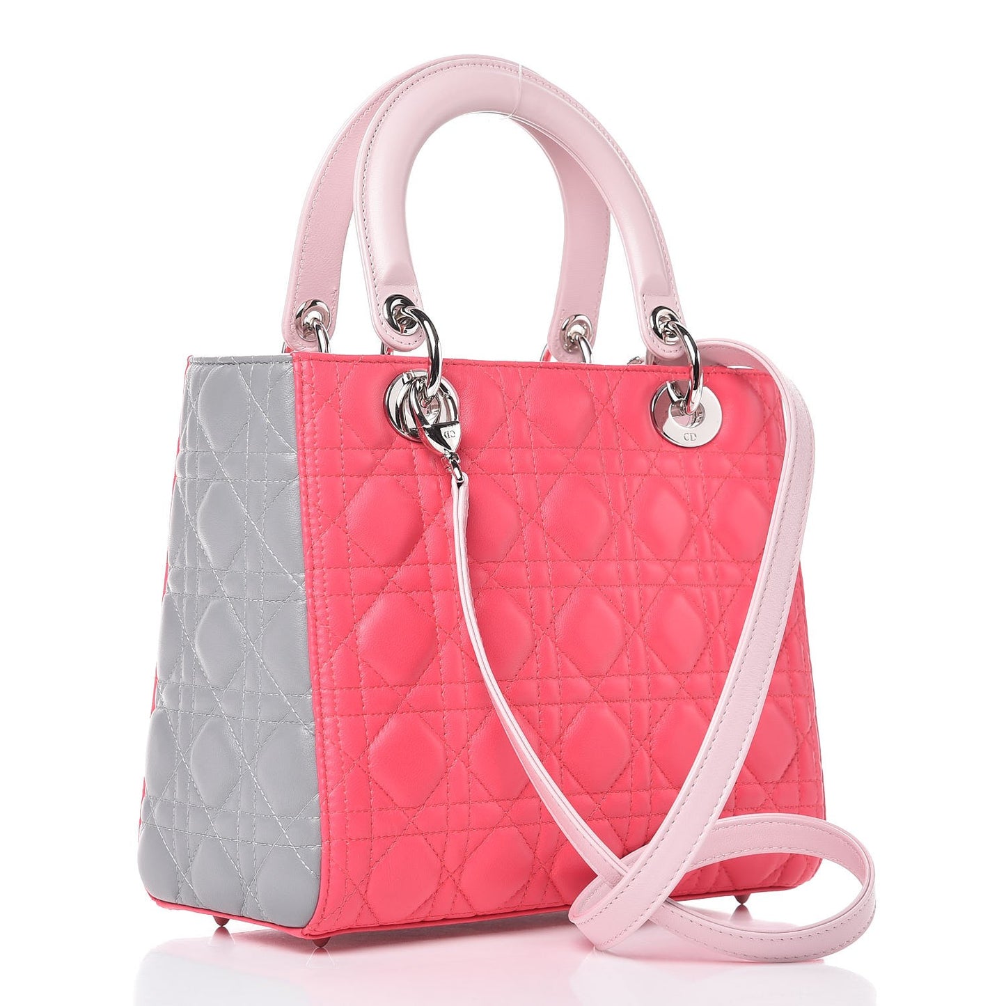 Lambskin Cannage Medium Tri-Color Lady Dior Fuchsia