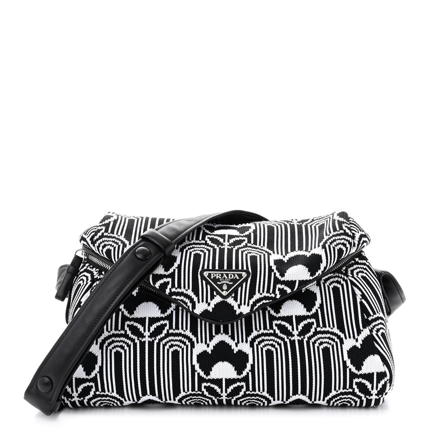 Prada Maglia Jacquard Signaux Bag Black White 1 of 10
