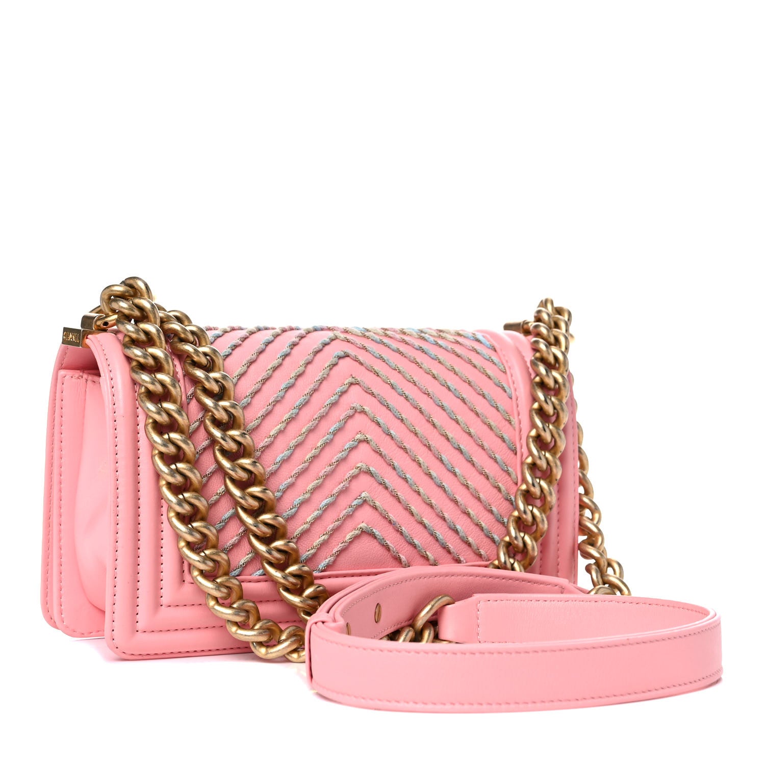 Chanel Calfskin Chevron Embroidered Small Boy By The Sea Flap Pink 2 of 16