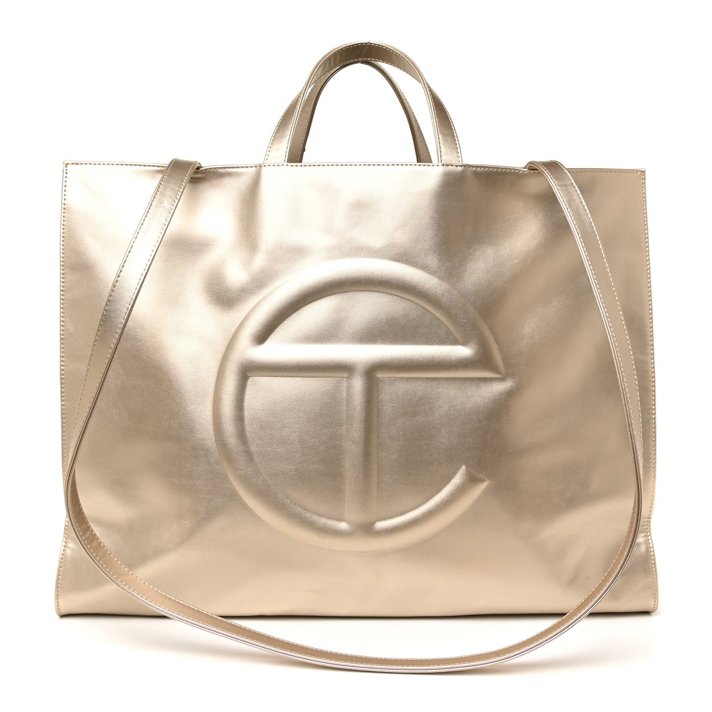 Metallic Vegan Leather Large Shopping Bag Gold