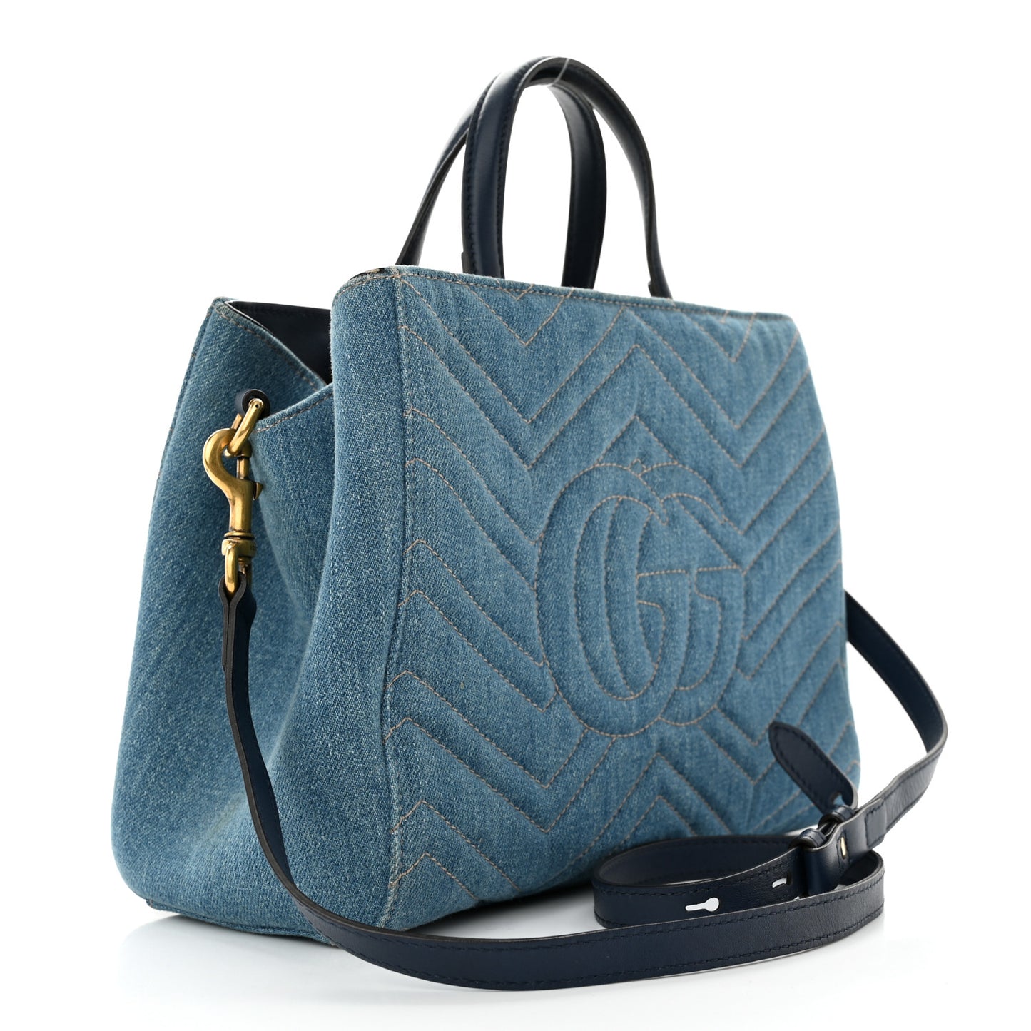Denim Matelasse Small Pearly GG Marmont Tote Blue