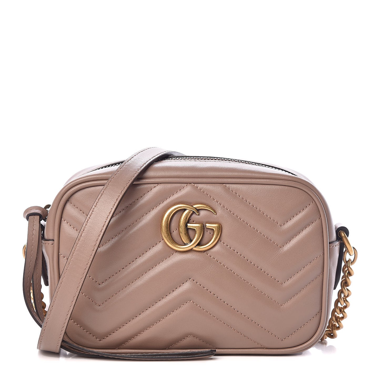 Calfskin Matelasse Mini GG Marmont Chain Shoulder Bag Nude