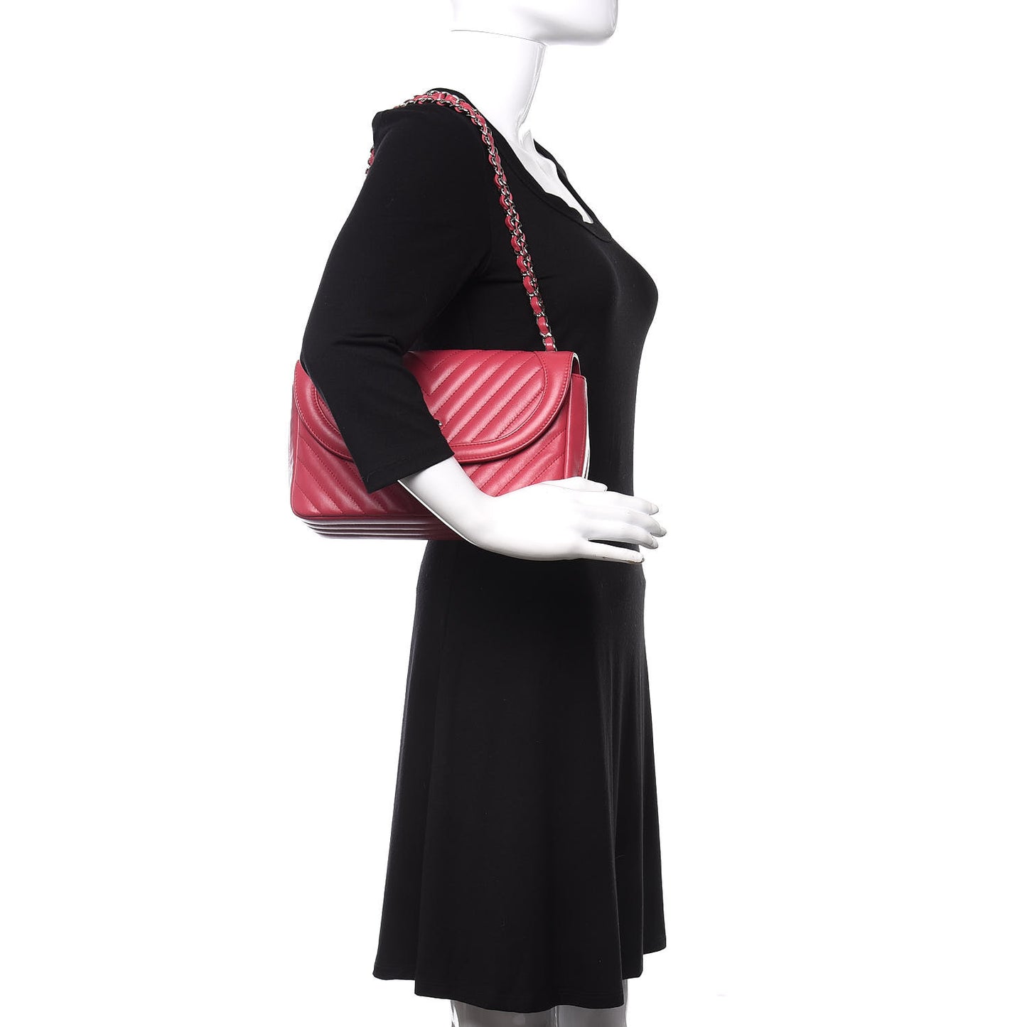 Lambskin Chevron Medium Single Flap Fuchsia