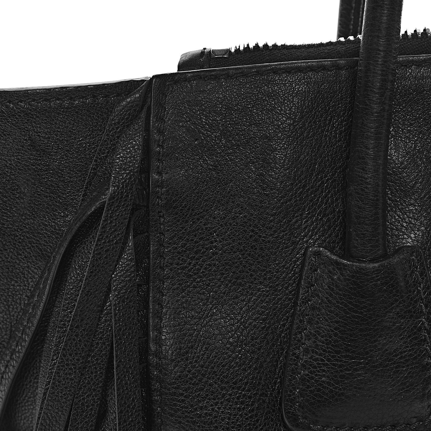 Glace Calf Twin Pocket Fringe Tote Black