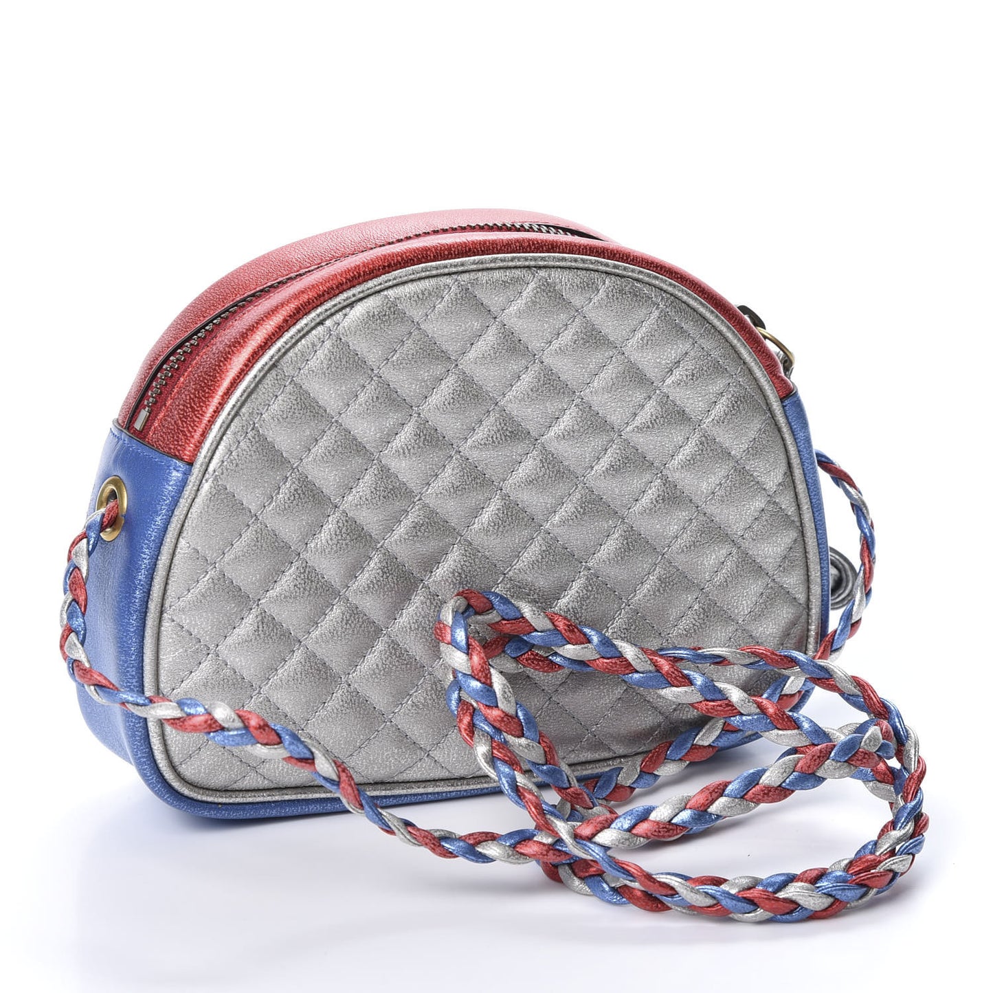 Laminated Nappa Trapuntata Mini Zumi Dome Shoulder Bag Rosso Marine Argento
