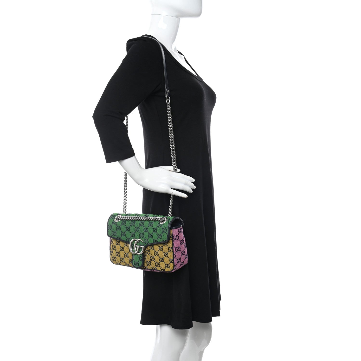 Gucci Monogram Multicolor Matelasse Diagonal Small GG Marmont Shoulder Bag Green Blue Yellow Light Blue Pink 2 of 10