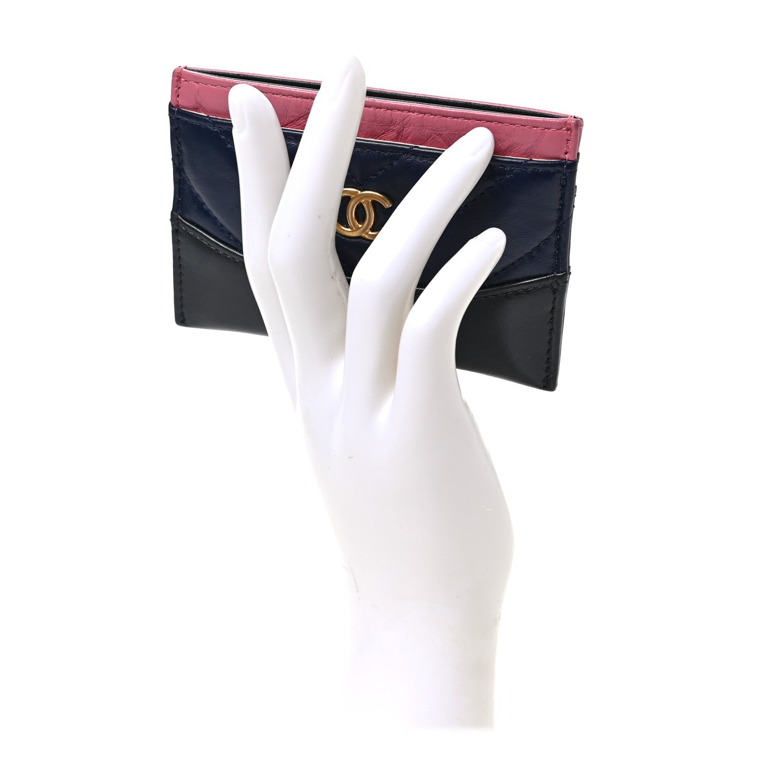 Chanel Aged Calfskin Chevron Quilted Gabrielle Card Holder Wallet Pink Navy Charcoal 2 of 8