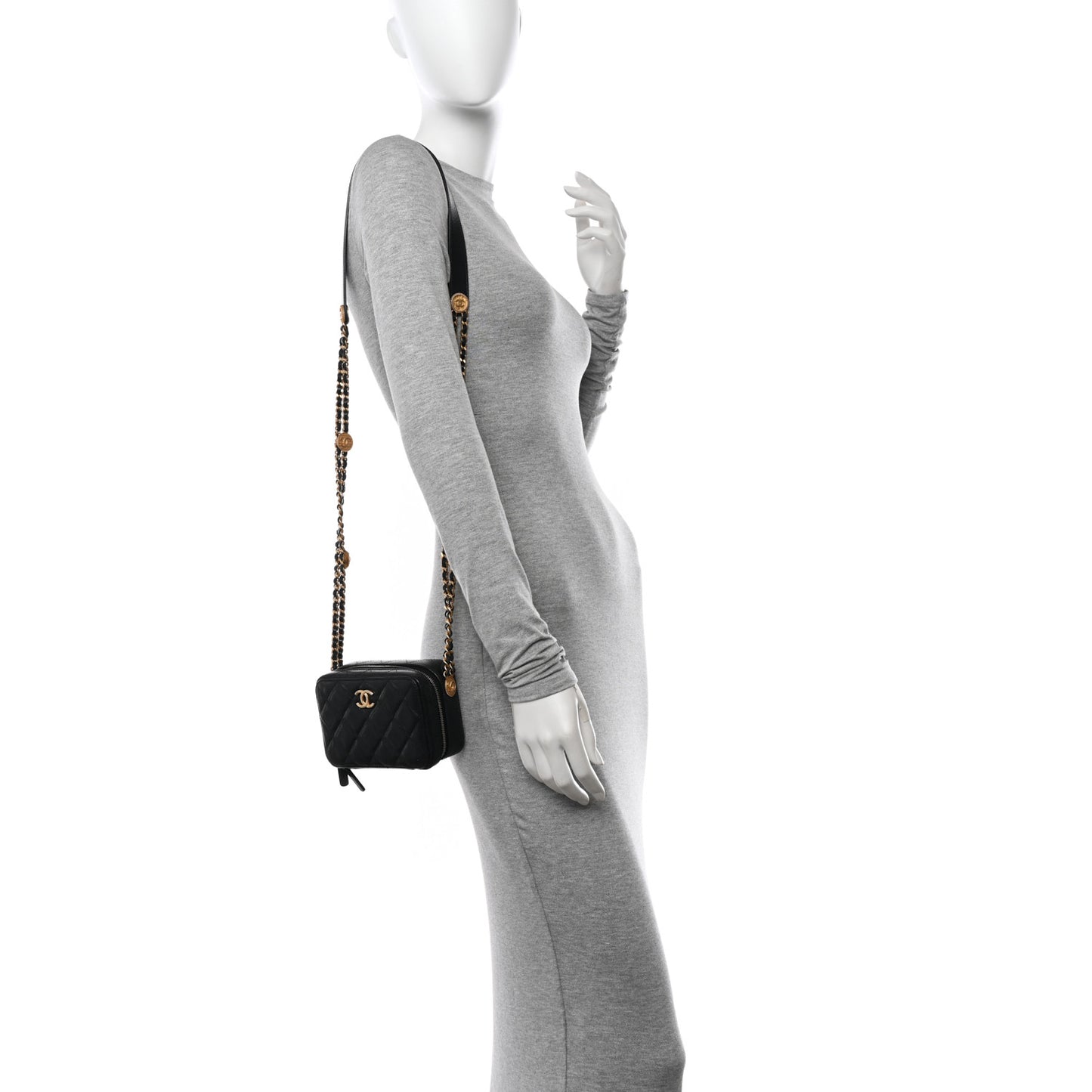 Caviar Quilted Twist Your Buttons Clutch With Chain Black