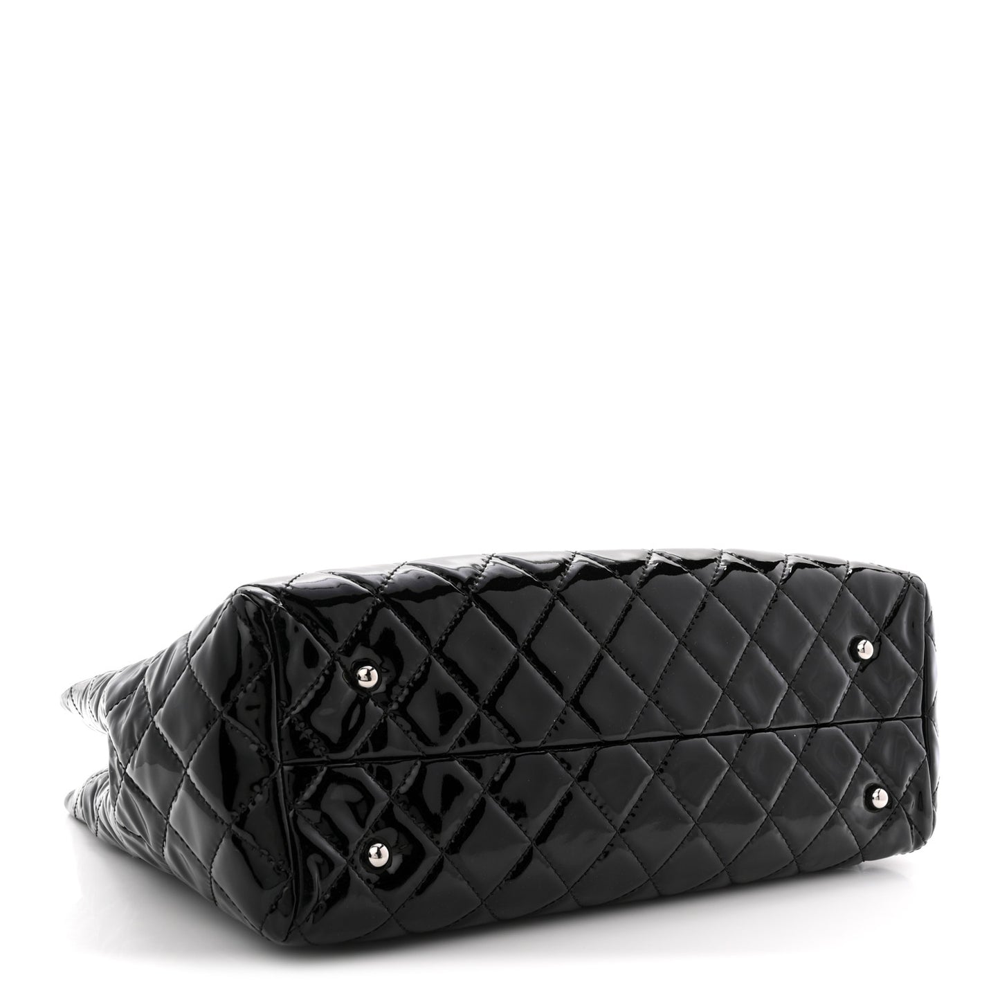 Patent Quilted Large Coco Shine Shopping Tote Black