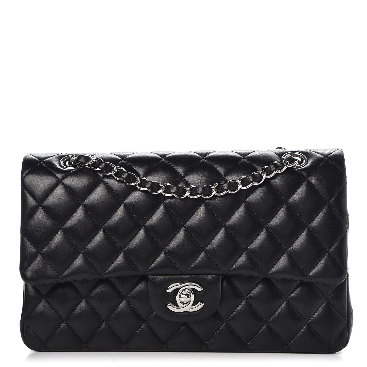 Lambskin Quilted Medium Double Flap Black