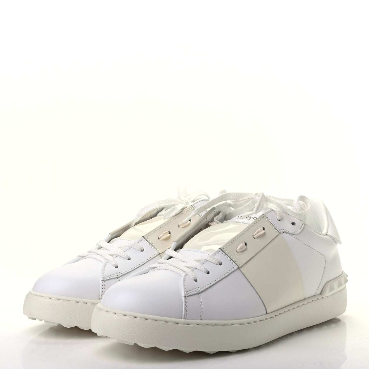 Calfskin Patent Mens Rockstud Open Sneakers 43 Bianco