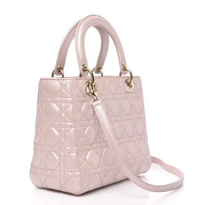 Christian Dior Pearly Lambskin Cannage Medium Lady Dior Lotus 3 of 14