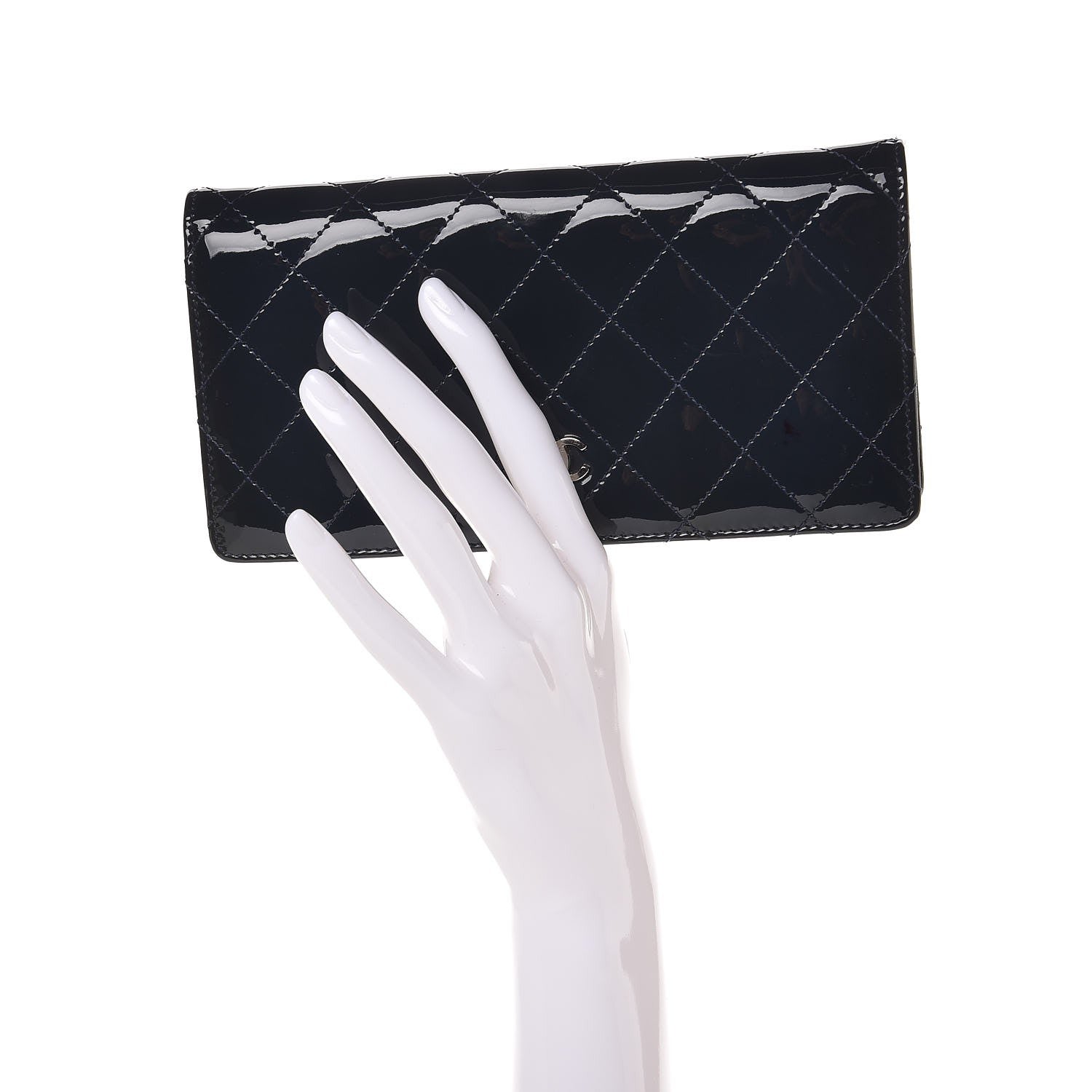 Chanel Patent Quilted Yen Wallet Dark Blue 2 of 10