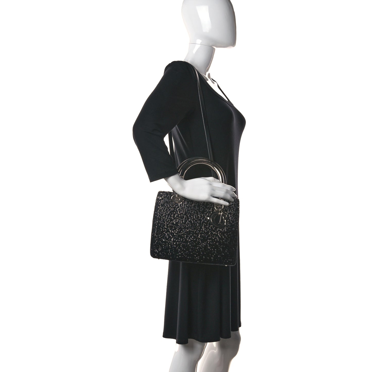 Fabric Lame Medium Lady Dior Black Silver