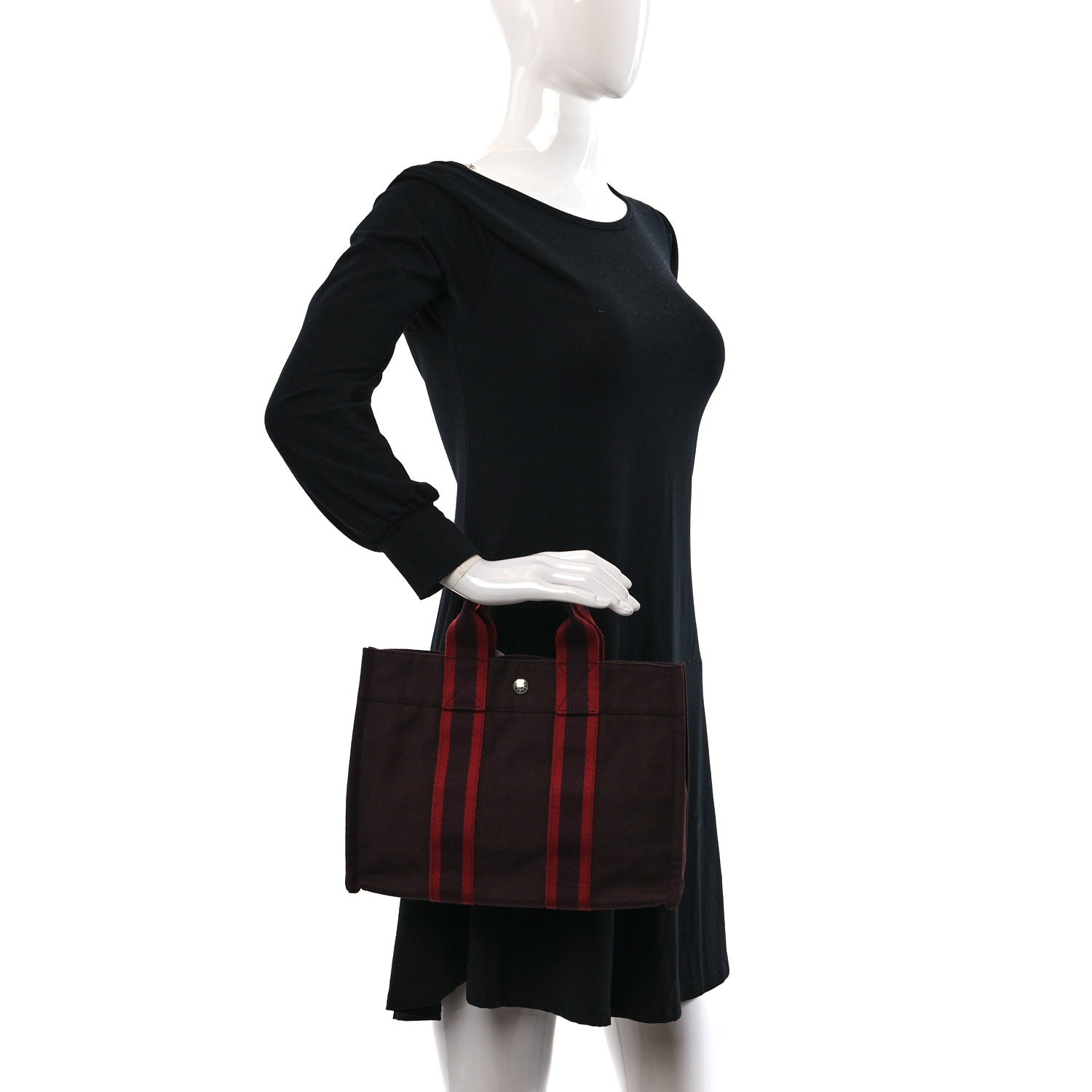 Hermes Canvas Herline PM Tote Rouge H 2 of 8