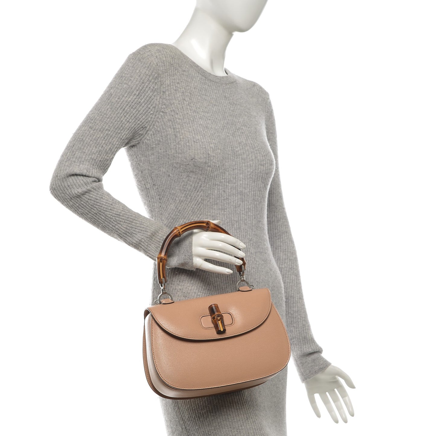 Shangai Calfskin Small Classic Bamboo Top Handle Bag Pink Apricot