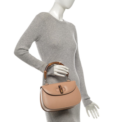 Gucci Shangai Calfskin Small Classic Bamboo Top Handle Bag Pink Apricot 2 of 6