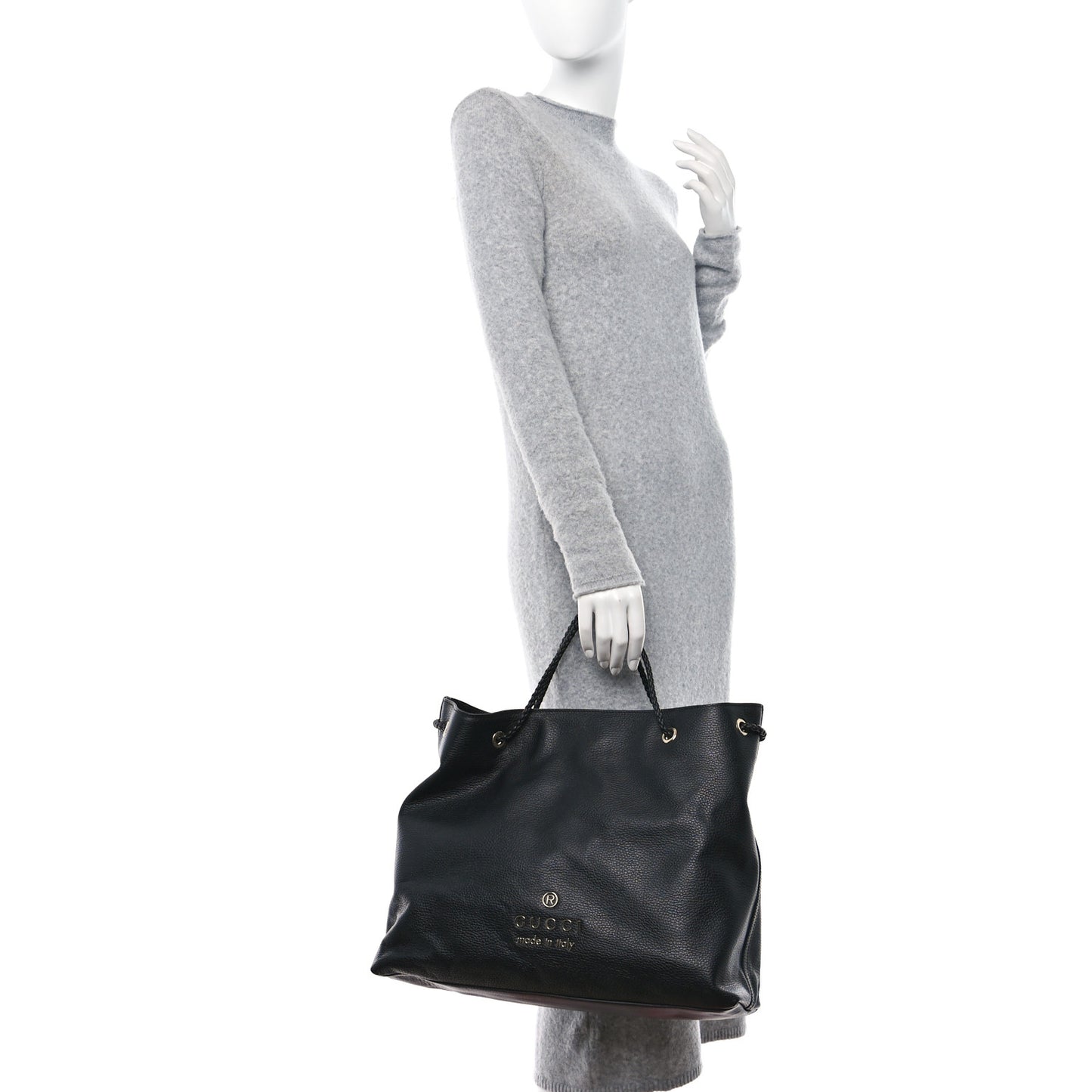 Calfskin Large Gifford Braided Handle Tote Black