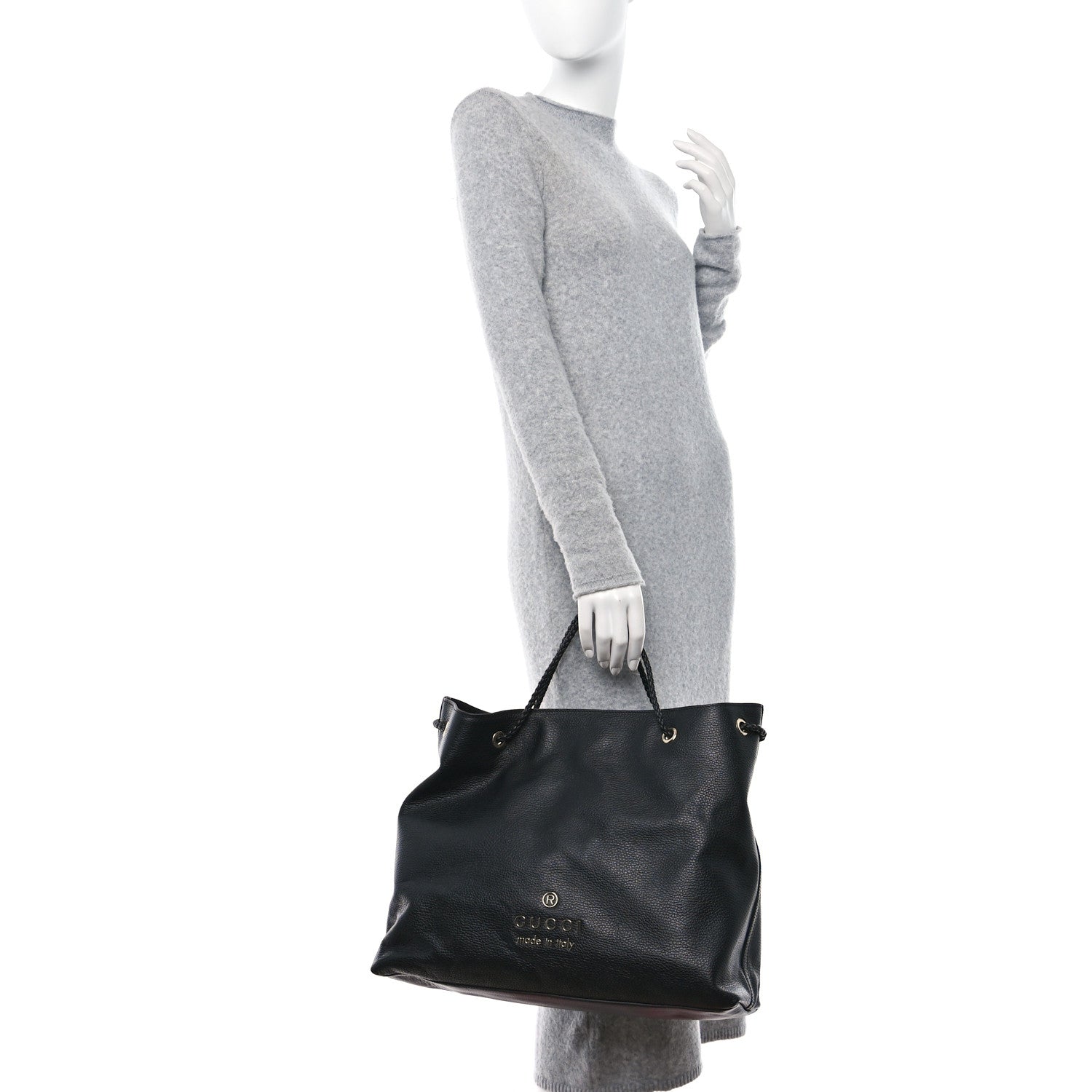 Gucci Calfskin Large Gifford Braided Handle Tote Black 2 of 9